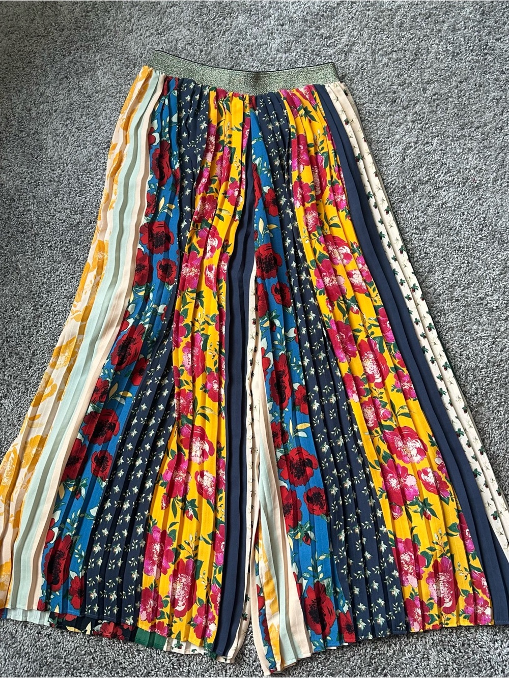 Anthropologie Multicolor Floral Wide-Leg Pleated Pants